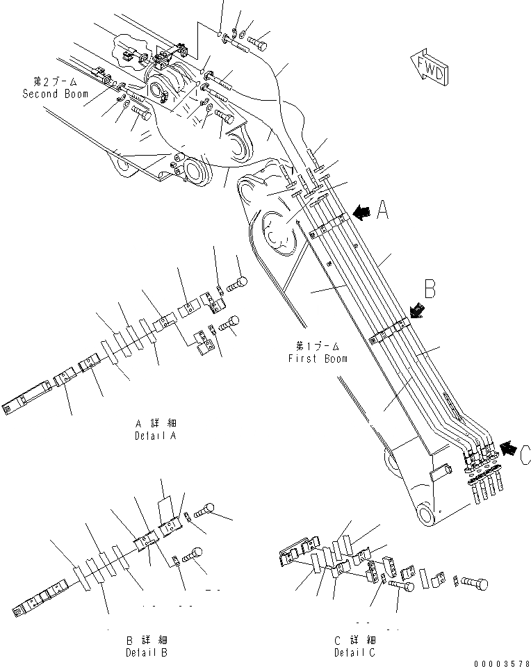Схема запчастей Komatsu PC290LC-7K - 2 ЧАСТИ СТРЕЛА (ЦИЛИНДР РУКОЯТИAND ЦИЛИНДР КОВША) (1-Я СТРЕЛА) РАБОЧЕЕ ОБОРУДОВАНИЕ
