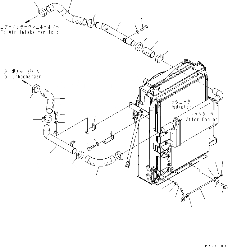 Схема запчастей Komatsu PC290NLC-7K - ОХЛАЖД-Е (ТРУБКИ ПОСЛЕОХЛАДИТЕЛЯ)(№K-K9) СИСТЕМА ОХЛАЖДЕНИЯ
