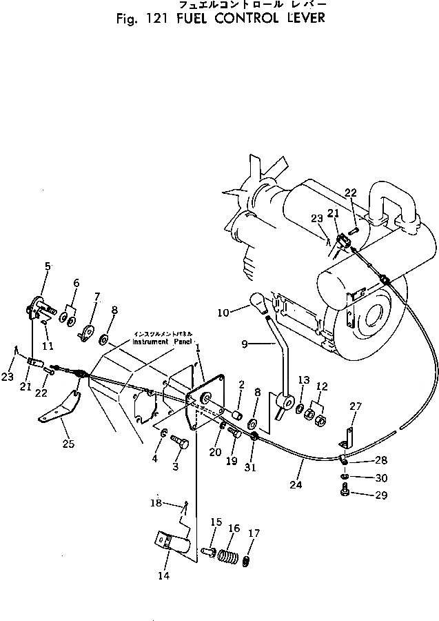 Схема запчастей Komatsu PC30-3 - РЫЧАГ УПРАВЛ-Я ПОДАЧЕЙ ТОПЛИВА КОМПОНЕНТЫ ДВИГАТЕЛЯ И ЭЛЕКТРИКА