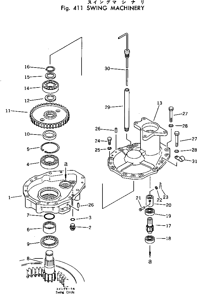 Схема запчастей Komatsu PC30-3 - МЕХАНИЗМ ПОВОРОТА ПОВОРОТН. СИСТЕМА