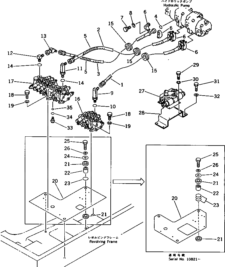 Схема запчастей Komatsu PC30-6 - ГИДРОЛИНИЯ (ИЗ НАСОСА В КЛАПАН) (ДЛЯ МОЛОТА) УПРАВЛ-Е РАБОЧИМ ОБОРУДОВАНИЕМ