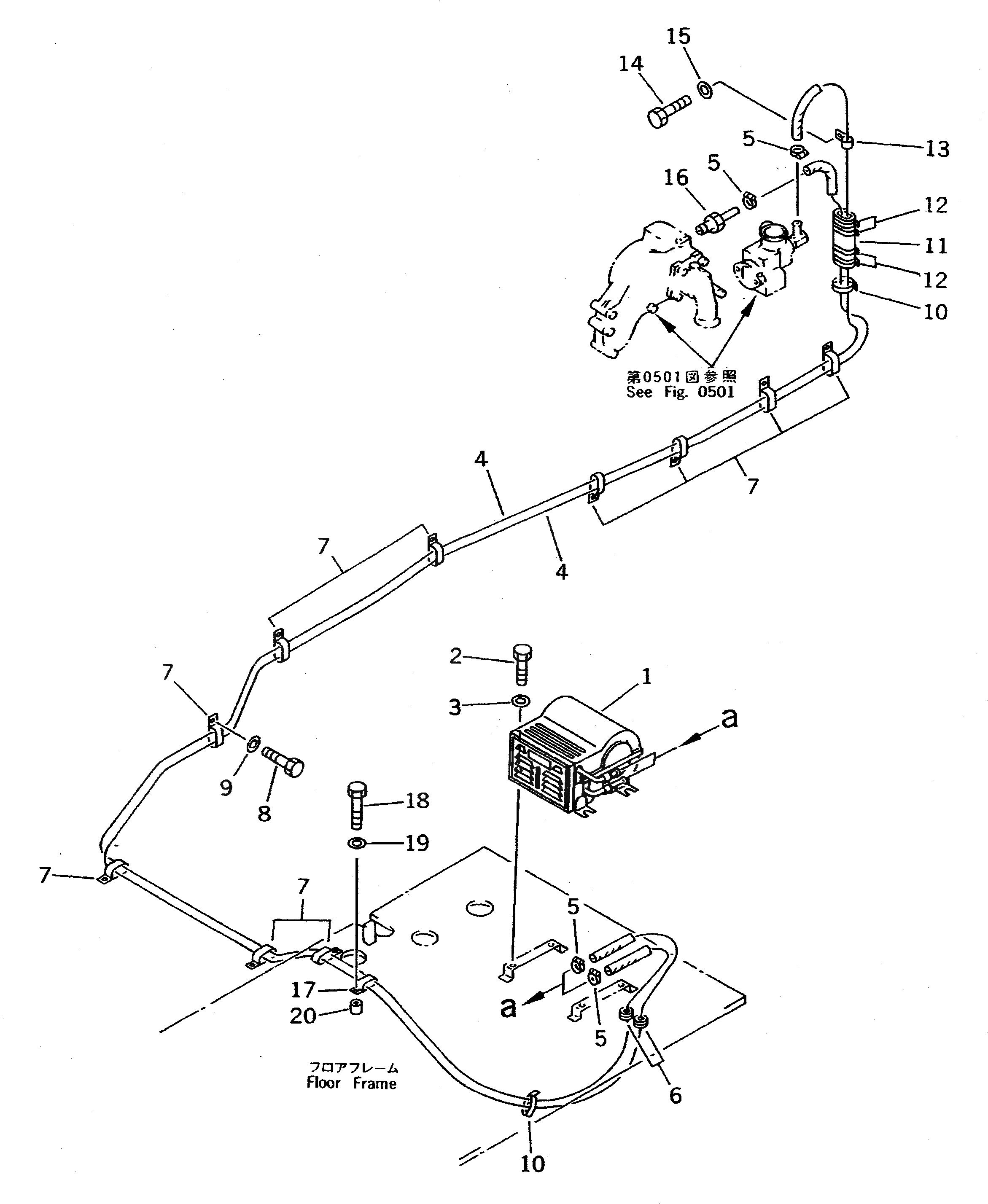 Схема запчастей Komatsu PC300 - ОБОГРЕВАТЕЛЬ. И ТРУБЫ ЧАСТИ КОРПУСА