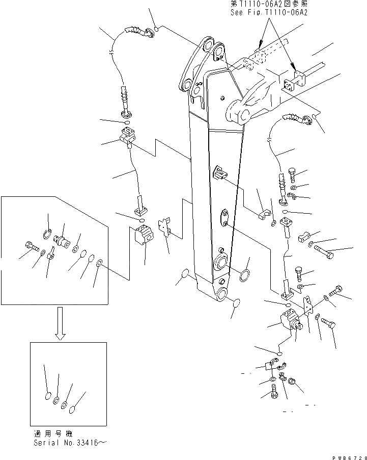 Схема запчастей Komatsu PC300-6Z - РУКОЯТЬ (.M) (ДОПОЛН. ГИДРОЛИНИЯ) РАБОЧЕЕ ОБОРУДОВАНИЕ
