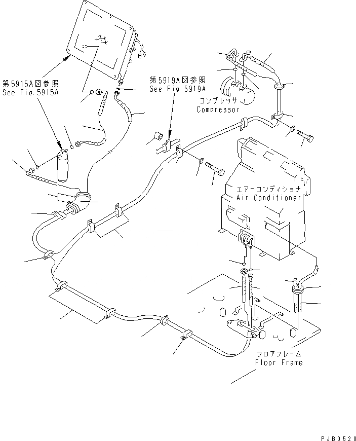 Схема запчастей Komatsu PC300-5 - ТРУБКИ КОНДИЦИОНЕРА (ОХЛАЖД-Е)(№-) ЧАСТИ КОРПУСА