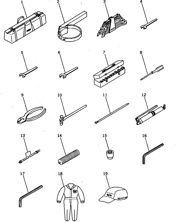 Схема запчастей Komatsu PC300-3 - ИНСТРУМЕНТ (КРОМЕ ЯПОН.)(№-) СПЕЦ. APPLICATION ЧАСТИ¤ МАРКИРОВКА¤ ИНСТРУМЕНТ И РЕМКОМПЛЕКТЫ