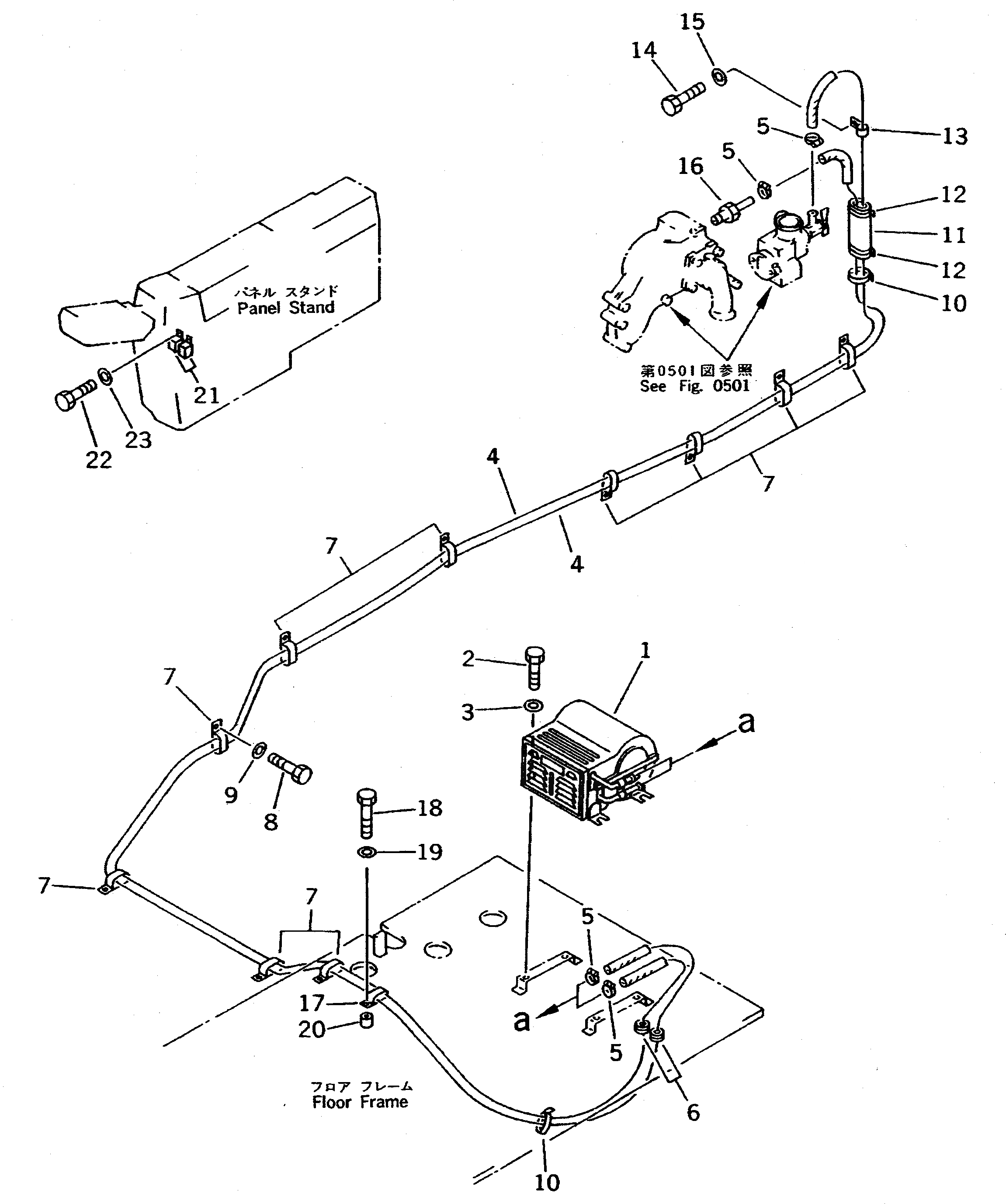 Схема запчастей Komatsu PC300-5C - ОБОГРЕВАТЕЛЬ. И ТРУБЫ ЧАСТИ КОРПУСА