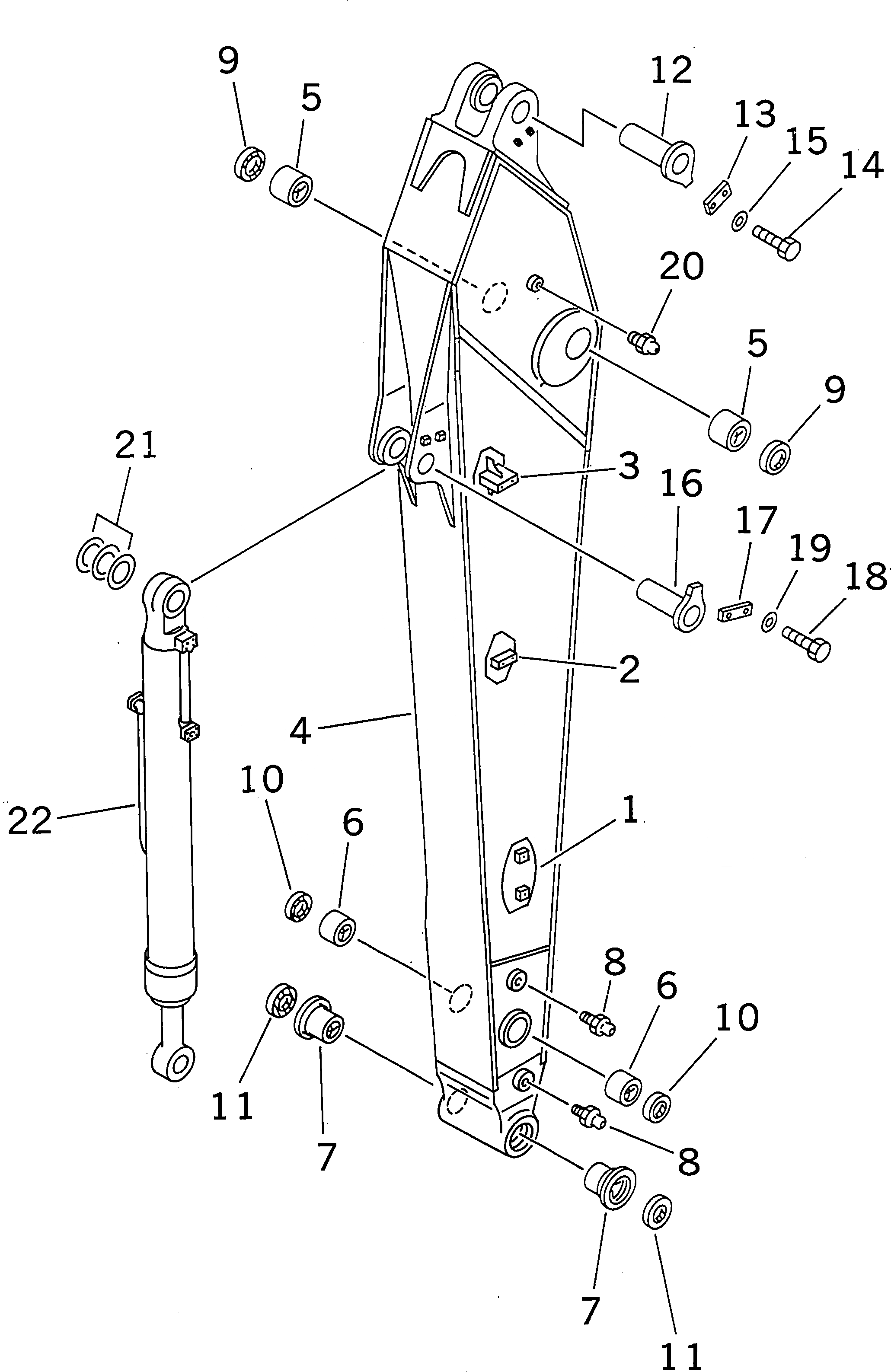 Схема запчастей Komatsu PC300-6 - РУКОЯТЬ (.M) (УСИЛ.) (РУКОЯТЬ И ЦИЛИНДР КОВША) (ДЛЯ ДОПОЛН.ТРУБЫ) РАБОЧЕЕ ОБОРУДОВАНИЕ