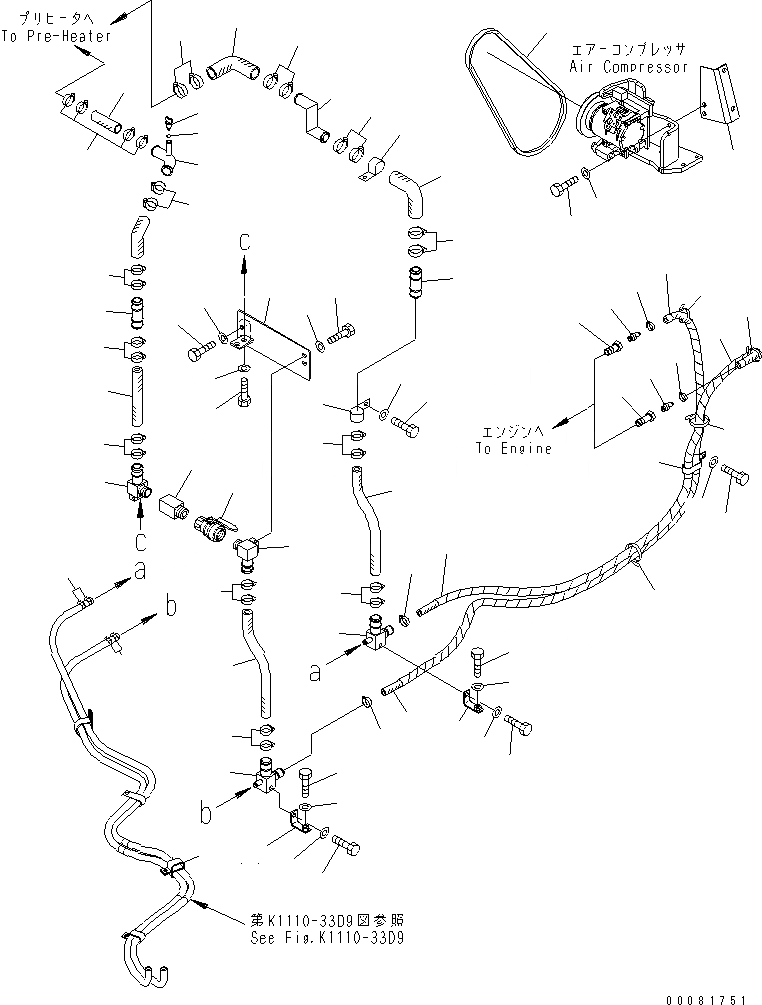 Схема запчастей Komatsu PC300-7 - КОНДИЦ. ВОЗДУХА (ШЛАНГИ) (TO ПРЕДПУСК. ПОДОГРЕВ) (МОРОЗОУСТОЙЧИВ. СПЕЦИФ-Я)(№-) КАБИНА ОПЕРАТОРА И СИСТЕМА УПРАВЛЕНИЯ