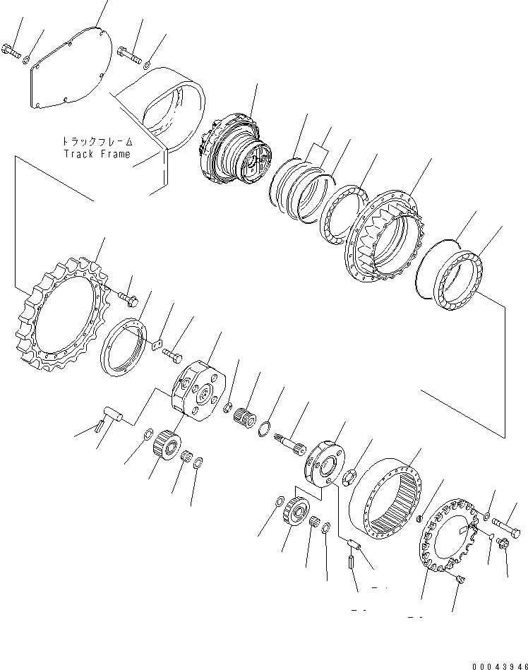 Схема запчастей Komatsu PC300-7 - КОНЕЧНАЯ ПЕРЕДАЧА (АВСТРАЛИЯ СПЕЦ-Я.)(№9-) НИЖНЯЯ ГИДРОЛИНИЯ И ЛИНИЯ ХОДА