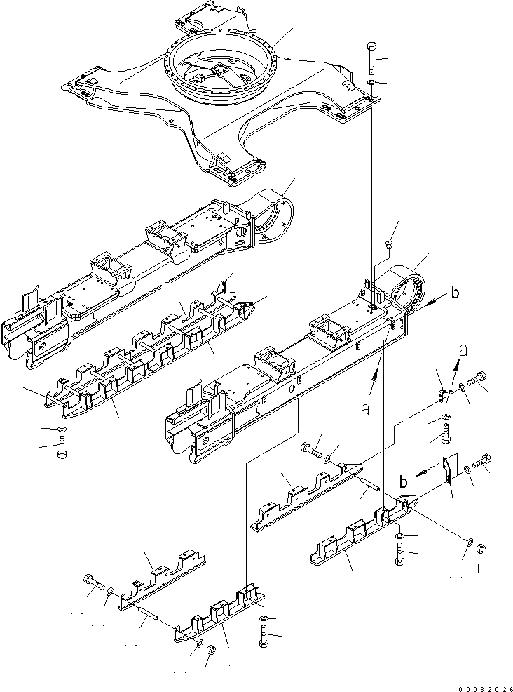 Схема запчастей Komatsu PC300-7 - ГУСЕНИЧНАЯ РАМА (РАМА) (SKI ТИП ЧАСТИ КОРПУСА)(№7-) ХОДОВАЯ