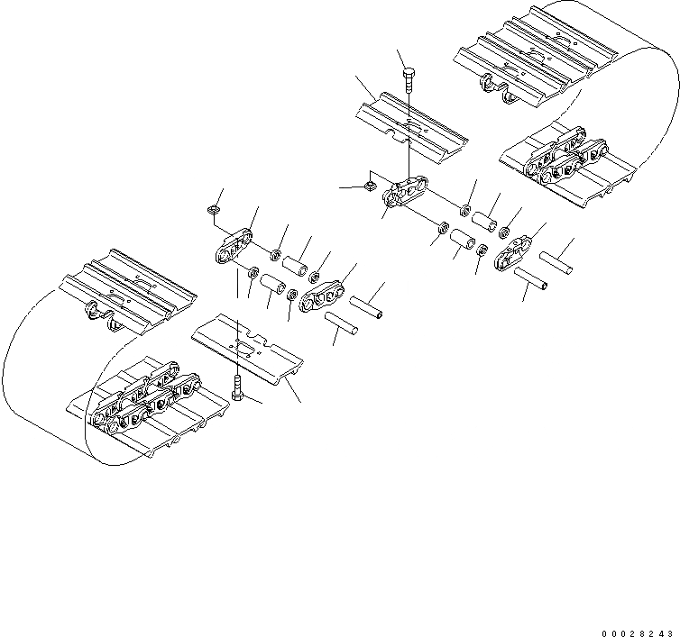 Схема запчастей Komatsu PC300-7E0 - ГУСЕНИЦЫ (ДВОЙН. ГРУНТОЗАЦЕП С БОЛЬШ. ОТВЕРСТИЕ) (MM ШИР.) ХОДОВАЯ
