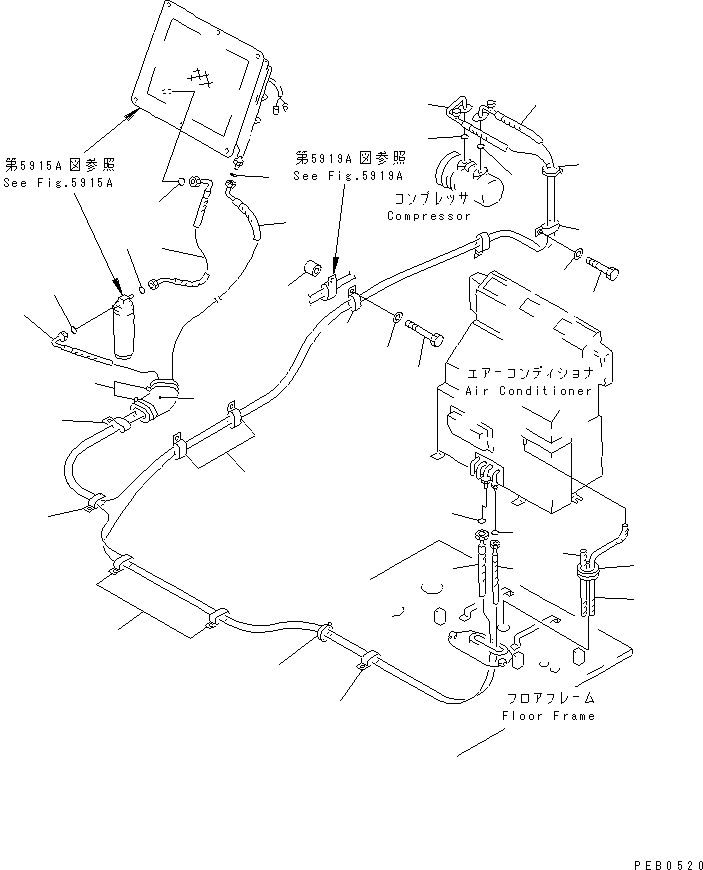 Схема запчастей Komatsu PC300HD-5K - ТРУБКИ КОНДИЦИОНЕРА (ОХЛАЖД-Е)(№-) ЧАСТИ КОРПУСА