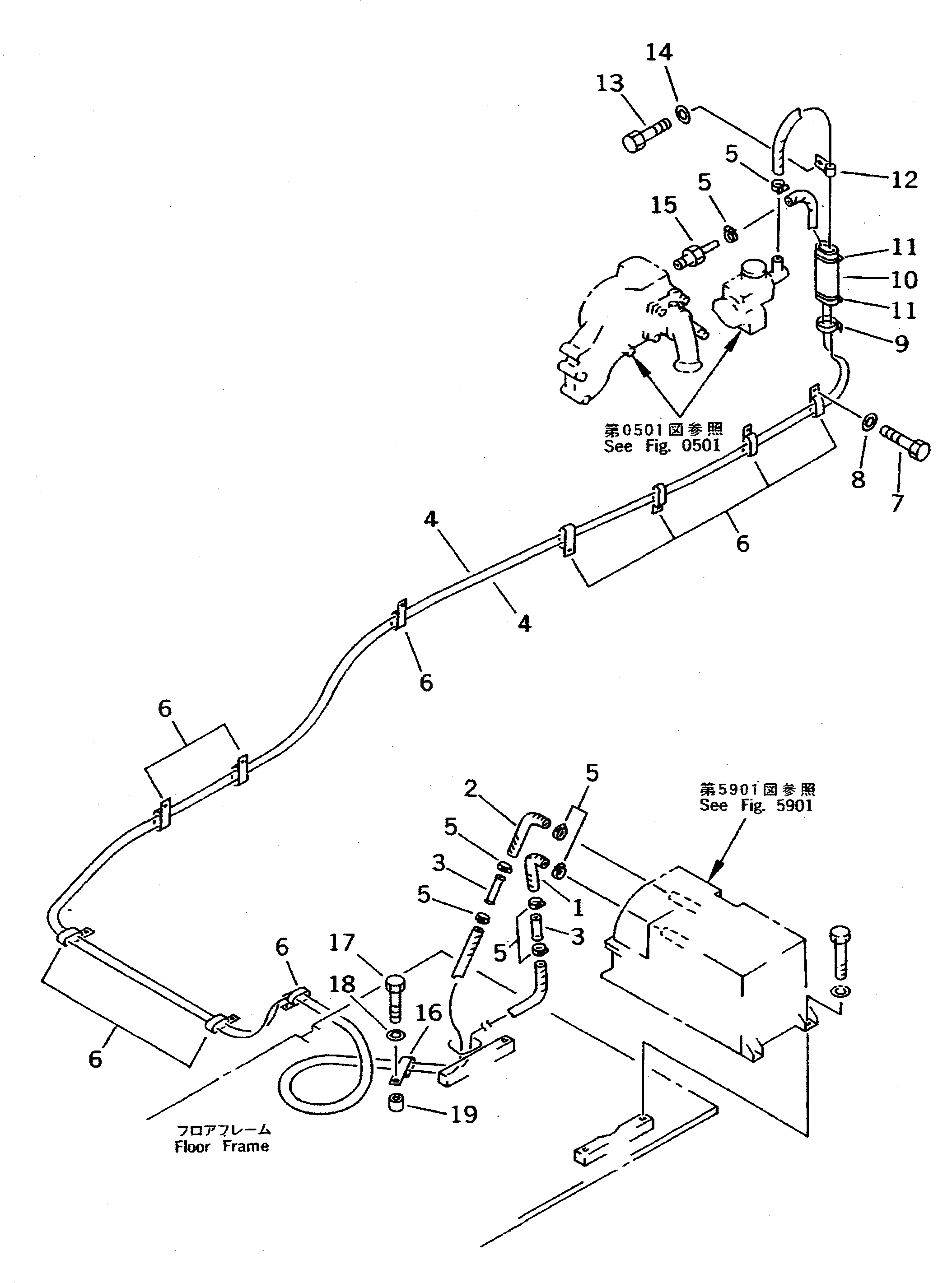 Схема запчастей Komatsu PC300HD-5K - ТРУБКИ КОНДИЦИОНЕРА (ОБОГРЕВ.)(№-) ЧАСТИ КОРПУСА