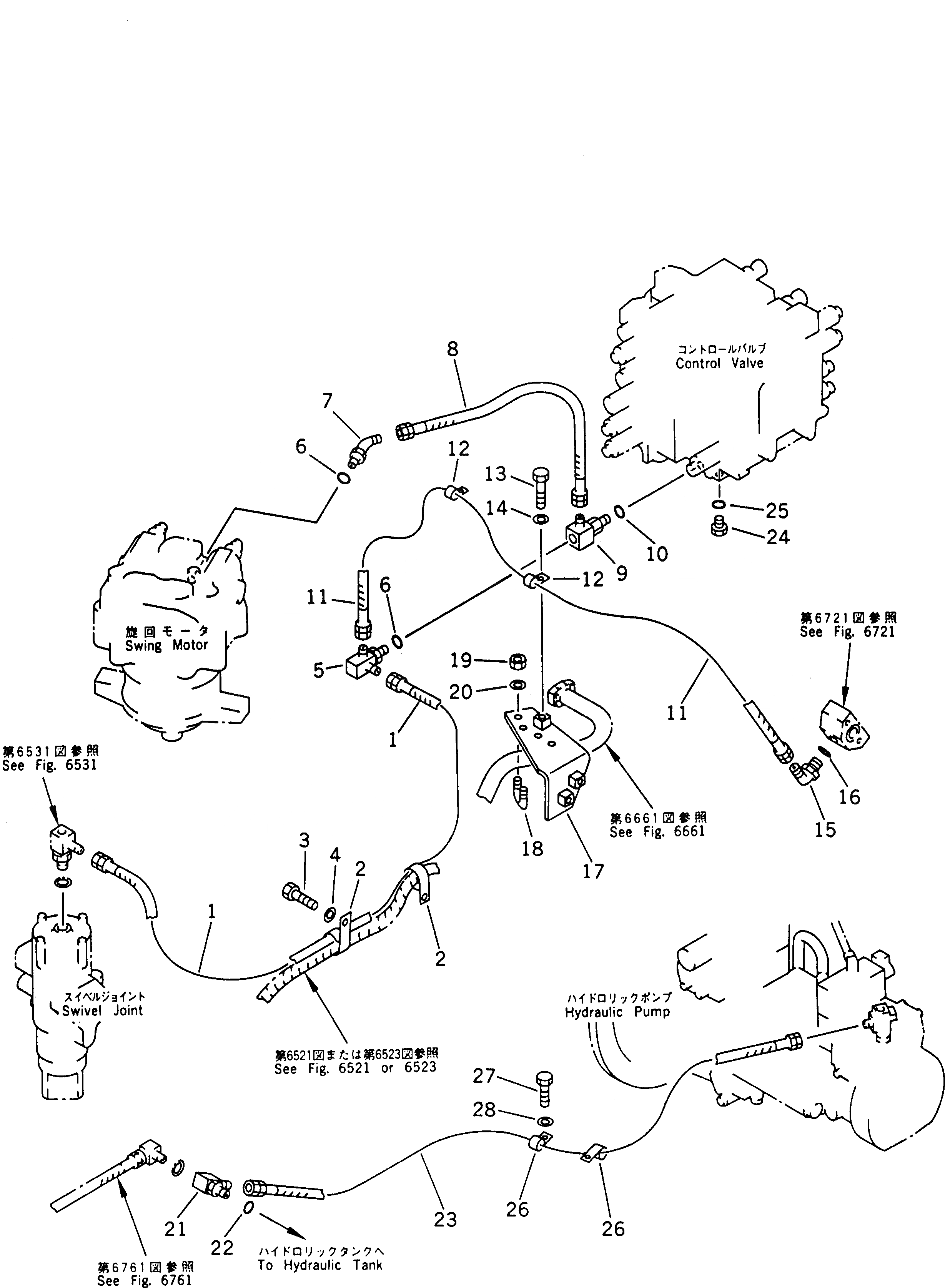 Схема запчастей Komatsu PC300HD-5K - ДРЕНАЖН. ТРУБЫ(№-) УПРАВЛ-Е РАБОЧИМ ОБОРУДОВАНИЕМ