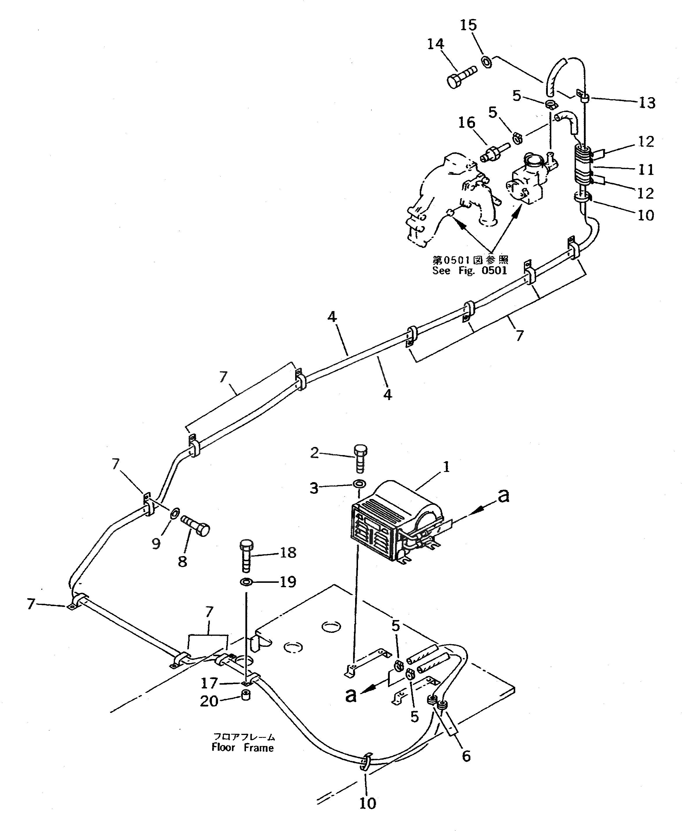 Схема запчастей Komatsu PC300LC - ОБОГРЕВАТЕЛЬ. И ТРУБЫ (ВЫСОК. ЕМК.) ЧАСТИ КОРПУСА