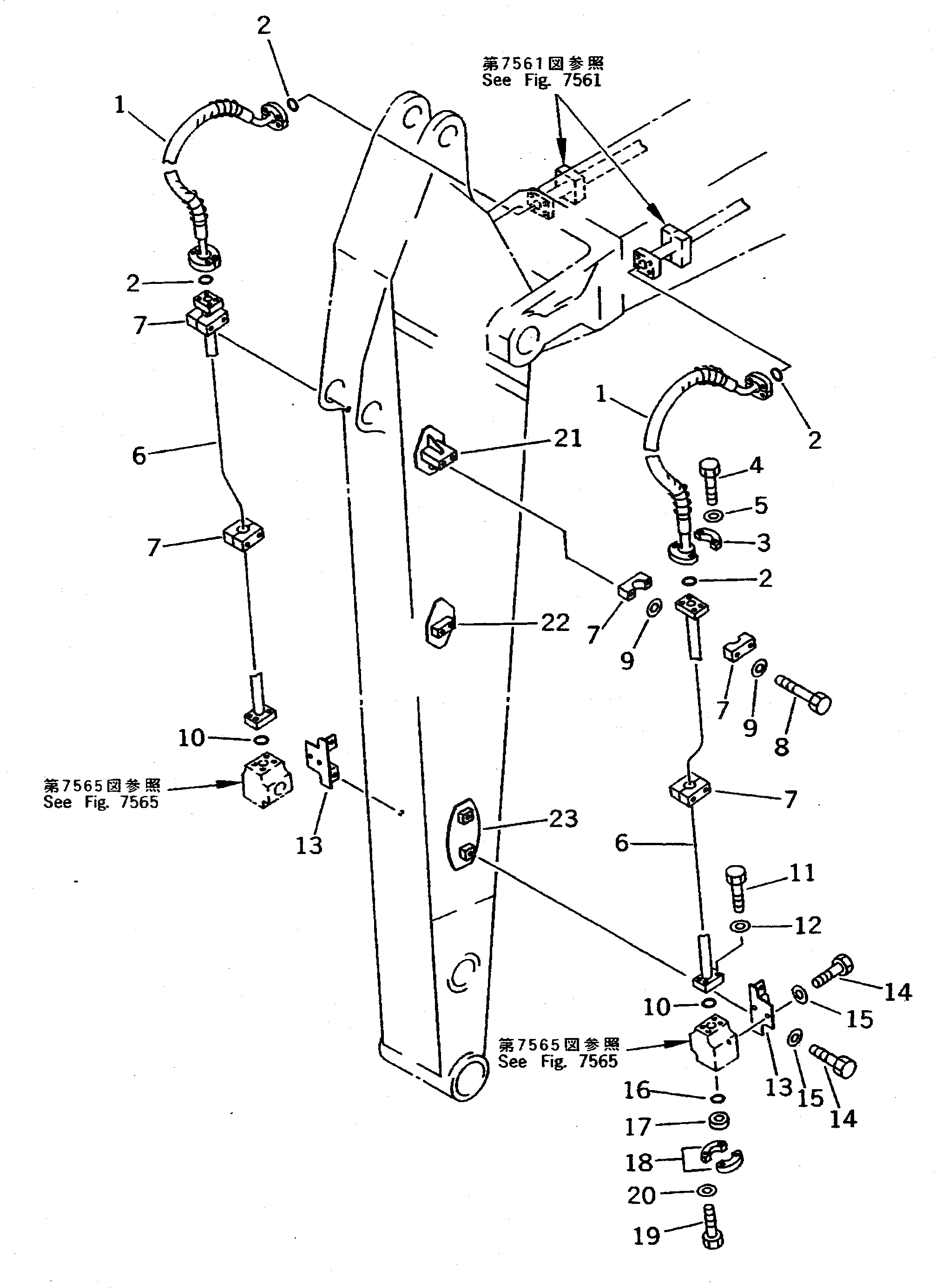 Схема запчастей Komatsu PC300LC-5 - ДОПОЛН. ГИДРОЛИНИЯ (НАВЕСН. ОБОРУД) (РУКОЯТЬ) РАБОЧЕЕ ОБОРУДОВАНИЕ