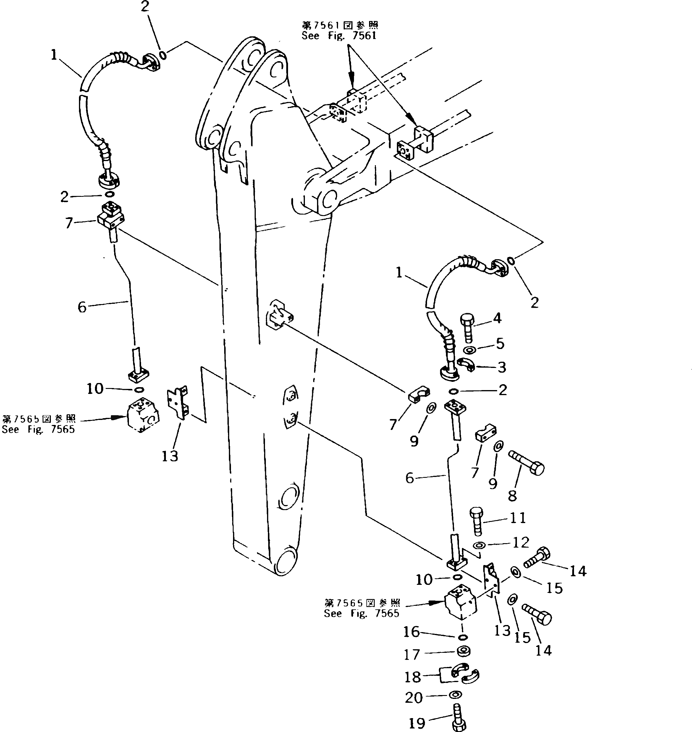 Схема запчастей Komatsu PC300NLC-5K - ДОПОЛН. ГИДРОЛИНИЯ (НАВЕСН. ОБОРУД) (.M РУКОЯТЬ) РАБОЧЕЕ ОБОРУДОВАНИЕ