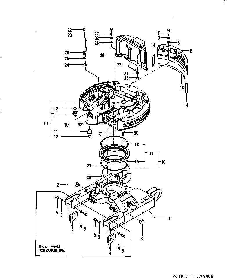 Схема запчастей Komatsu PC30FR-1 - ГУСЕНИЧНАЯ РАМА¤ПОВОРОТН. КРУГ ¤ОСНОВНАЯ РАМА И ПРОТИВОВЕС(№-) ПОВОРОТН.¤ КОНЕЧНАЯ ПЕРЕДАЧА И ХОДОВАЯ
