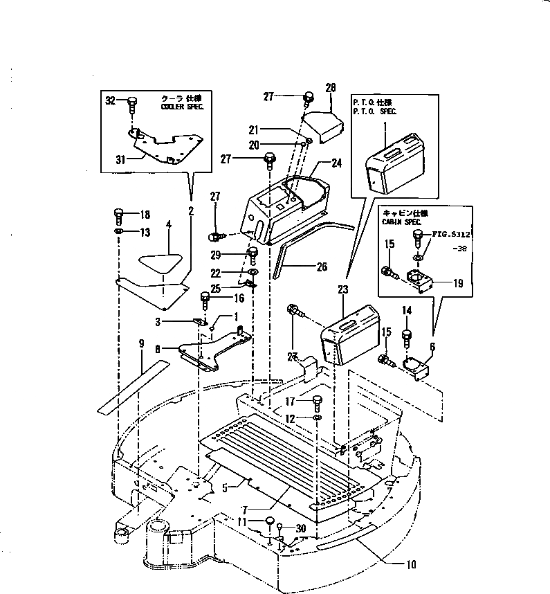 Схема запчастей Komatsu PC30FR-1 - ПОЛ КАБИНЫ¤МАТЕРИАЛ И ПАНЕЛЬ ПРИБОРОВ ЧАСТИ КОРПУСА
