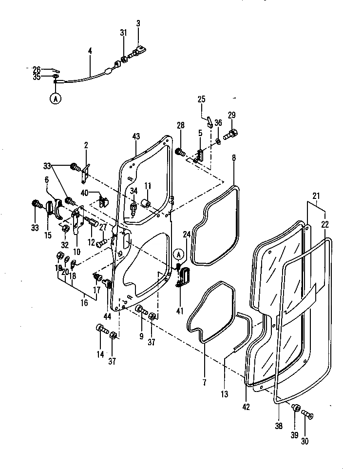 Схема запчастей Komatsu PC30FR-1 - КАБИНА ДВЕРЬ (/) (КУЗОВ)(№-) ЧАСТИ КОРПУСА