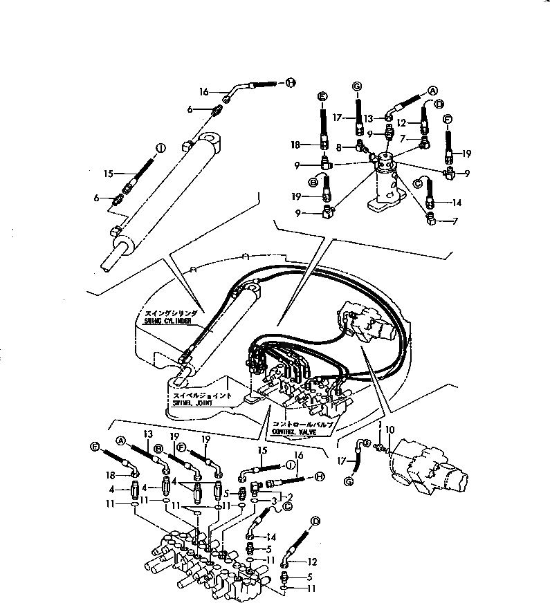 Схема запчастей Komatsu PC30FR-1 - ГИДРОЛИНИЯ (КЛАПАН - ПОВОРОТНОЕ СОЕДИНЕНИЕ¤ ПОВОРОТН. ЦИЛИНДР)(№-) УПРАВЛ-Е РАБОЧИМ ОБОРУДОВАНИЕМ