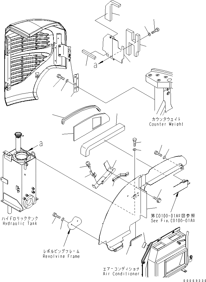 Схема запчастей Komatsu PC30MR-3 - ПРАВ. КРЫШКА(/) (С КОНДИЦИОНЕРОМ) (ДЛЯ KAL)(№-) ЧАСТИ КОРПУСА