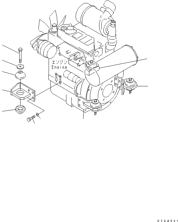 Схема запчастей Komatsu PC30UU-3 - КРЕПЛЕНИЕ ДВИГАТЕЛЯ (С КОНДИЦИОНЕРОМ) КОМПОНЕНТЫ ДВИГАТЕЛЯ