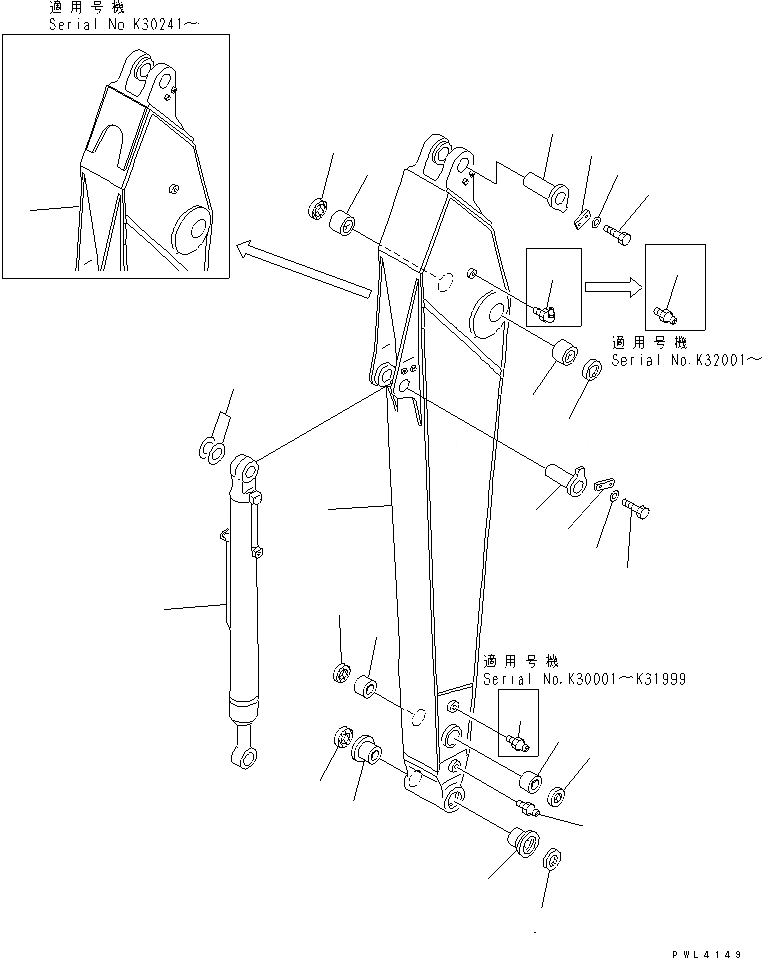 Схема запчастей Komatsu PC340-6K - РУКОЯТЬ (.M) РАБОЧЕЕ ОБОРУДОВАНИЕ