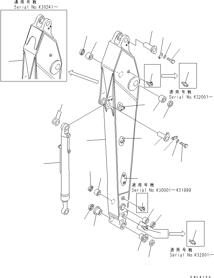 Схема запчастей Komatsu PC340-6K - РУКОЯТЬ (.M) (С ДОПОЛН. ГИДРОЛИНИЕЙ) РАБОЧЕЕ ОБОРУДОВАНИЕ
