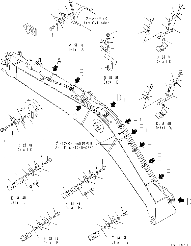 Схема запчастей Komatsu PC340NLC-6 - КЛАПАН ПЕРЕГРУЗКИ (ДЛЯ ЦИЛИНДРА РУКОЯТИ) (КРЕПЛЕНИЕ) ГИДРАВЛИКА