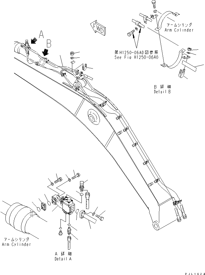 Схема запчастей Komatsu PC340NLC-6 - ЦИЛИНДР РУКОЯТИ(КЛАПАН ПЕРЕГРУЗКИ) РАБОЧЕЕ ОБОРУДОВАНИЕ