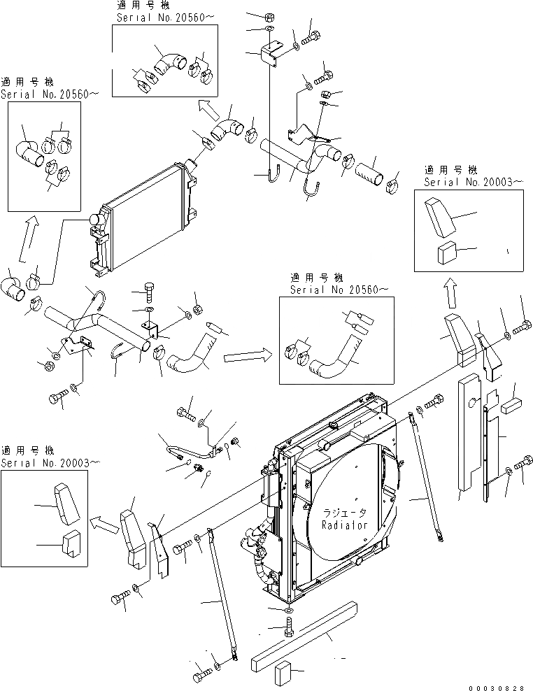 Схема запчастей Komatsu PC350-7 - ОХЛАЖД-Е (ПОСЛЕОХЛАДИТЕЛЬ ТРУБЫ И ВОЗД. ЛИНИЯ ОХЛАЖДЕНИЯ)(№-) СИСТЕМА ОХЛАЖДЕНИЯ