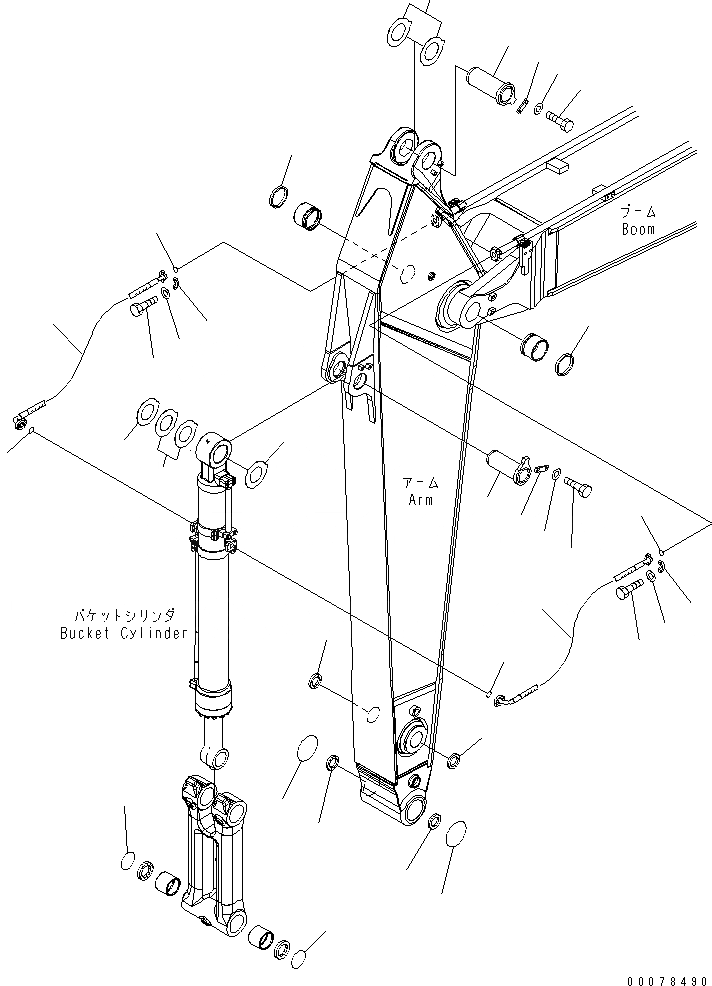 Схема запчастей Komatsu PC350LC-8 - РУКОЯТЬ (.M) (ПАЛЕЦ ПАТРУБКИ ЦИЛИНДРА КОВША) ( АКТУАТОР) (№K-) T РАБОЧЕЕ ОБОРУДОВАНИЕ