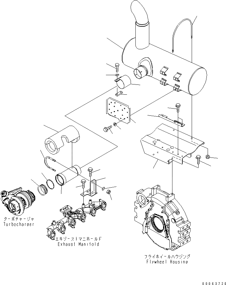 Схема запчастей Komatsu PC350NLC-8 - ГЛУШИТЕЛЬ (№K-) B КОМПОНЕНТЫ ДВИГАТЕЛЯ