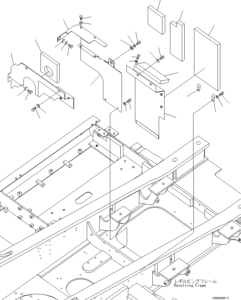 Схема запчастей Komatsu PC350NLC-8 - ПЕРЕГОРОДКА. (КАБИНА) (ОТСЕК ДВИГАТЕЛЯ ПЕРЕДН.) (№K-) M ЧАСТИ КОРПУСА