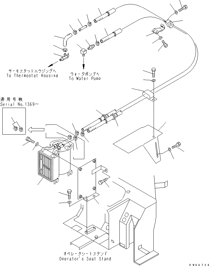 Схема запчастей Komatsu PC35MR-1 - ОБОГРЕВАТЕЛЬ. И ТРУБЫ КАБИНА ОПЕРАТОРА И СИСТЕМА УПРАВЛЕНИЯ