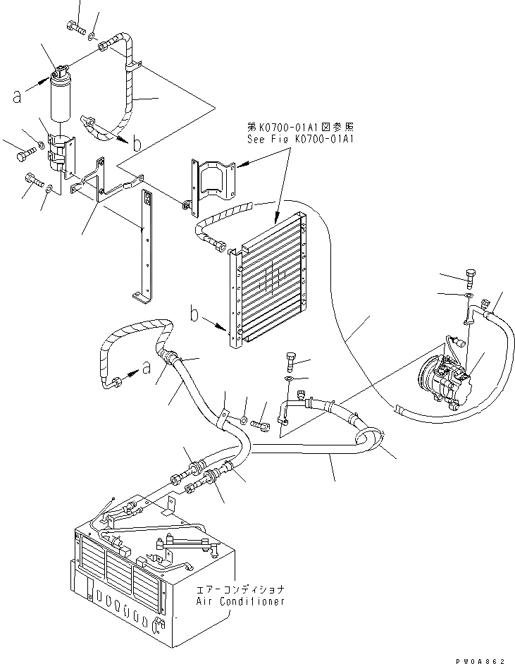 Схема запчастей Komatsu PC35MR-1 - КОНДИЦ. ВОЗДУХА (ШЛАНГИ ОХЛАДИТЕЛЯ¤ ПРИЕМН. И КОМПРЕССОР) КАБИНА ОПЕРАТОРА И СИСТЕМА УПРАВЛЕНИЯ