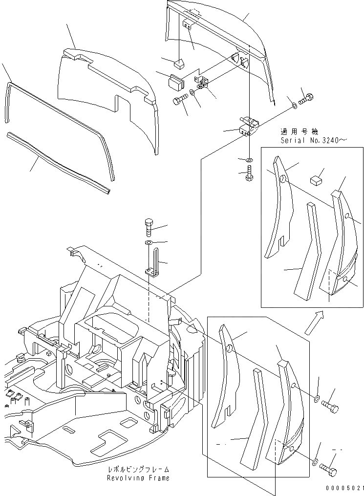 Схема запчастей Komatsu PC35MR-1 - КАПОТ (НАВЕС) ЧАСТИ КОРПУСА