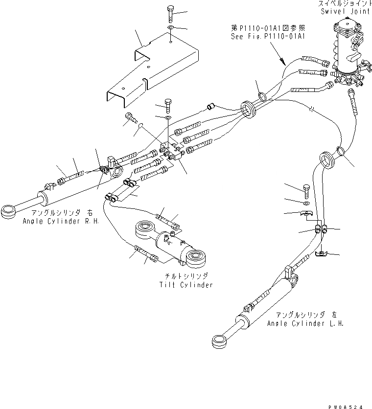Схема запчастей Komatsu PC35MR-1 - ПОВОРОТН. ОТВАЛ С ИЗМ. УГЛОМ ЛИНИЯ (НИЖН.) (/) НИЖНЯЯ ГИДРОЛИНИЯ И ЛИНИЯ ХОДА
