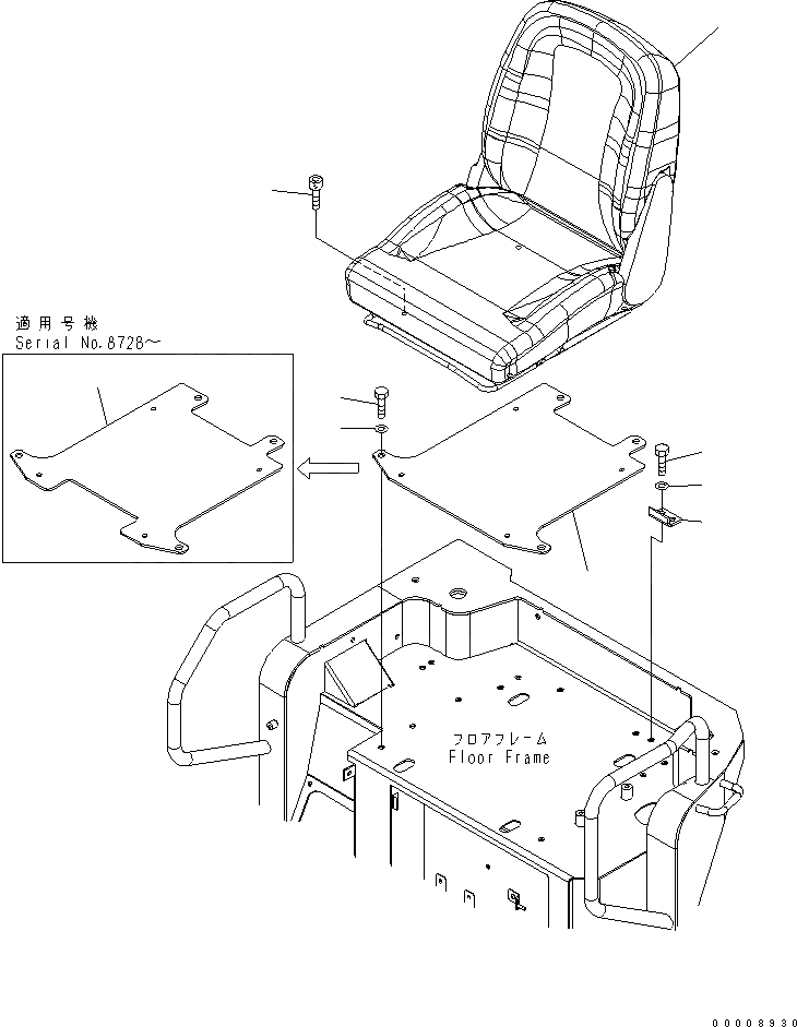 Схема запчастей Komatsu PC35MR-2-B - СИДЕНЬЕ ОПЕРАТОРА (ДЛЯ ЯПОН.) КАБИНА ОПЕРАТОРА И СИСТЕМА УПРАВЛЕНИЯ
