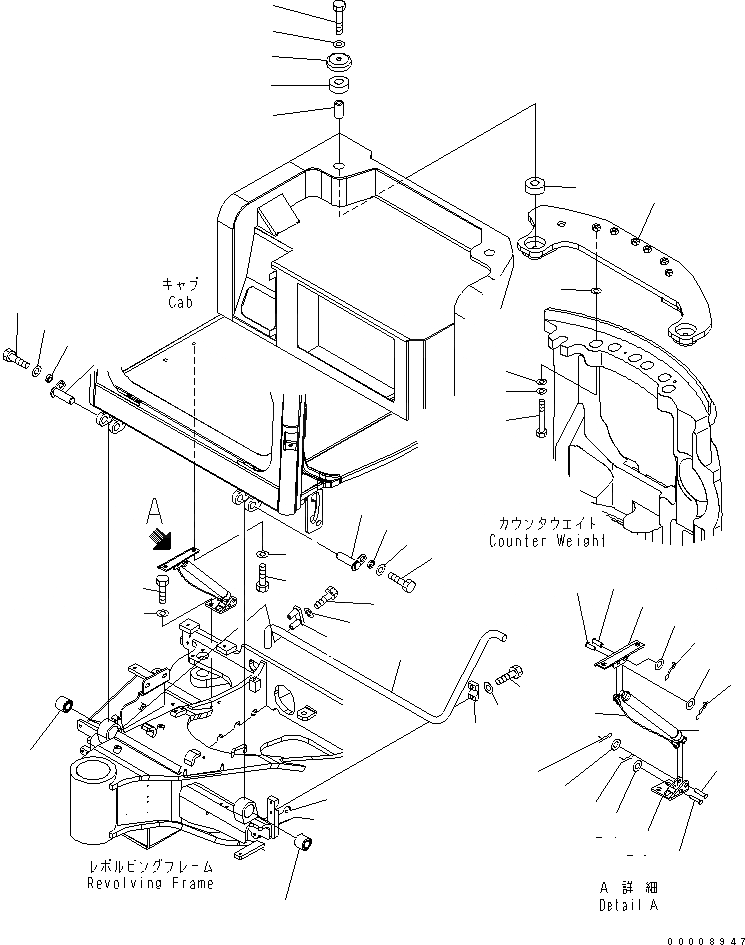 Схема запчастей Komatsu PC35MR-2 - КРЕПЛЕНИЕ ОСН. КОНСТРУКЦИИ (НАКЛОН. СИСТЕМА) (КАБИНА) КАБИНА ОПЕРАТОРА И СИСТЕМА УПРАВЛЕНИЯ