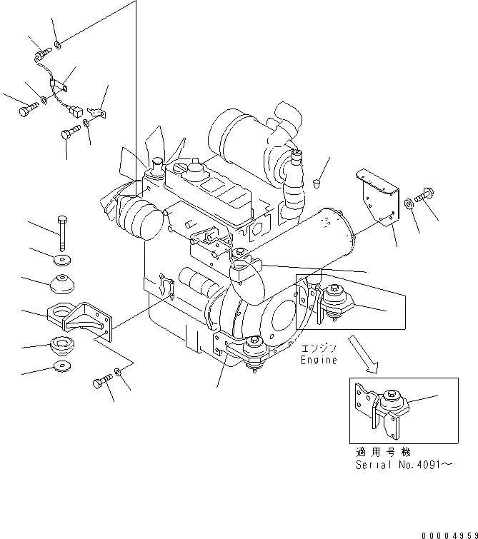 Схема запчастей Komatsu PC35MRX-1A - КРЕПЛЕНИЕ ДВИГАТЕЛЯ (С КОНДИЦИОНЕРОМ) КОМПОНЕНТЫ ДВИГАТЕЛЯ