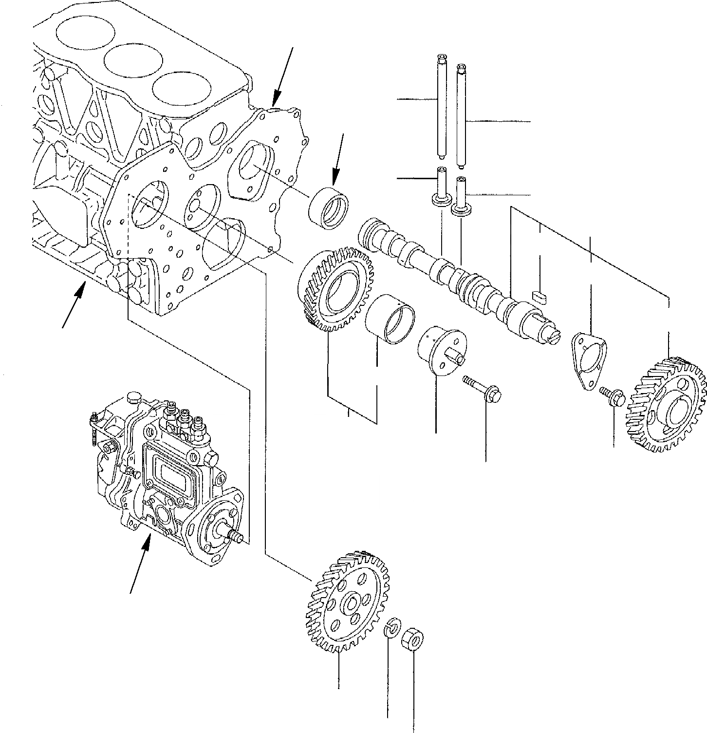 Схема запчастей Komatsu PC35R-8 - РАСПРЕДВАЛ И ВЕДУЩИЙ МЕХАНИЗМ ДВИГАТЕЛЬ