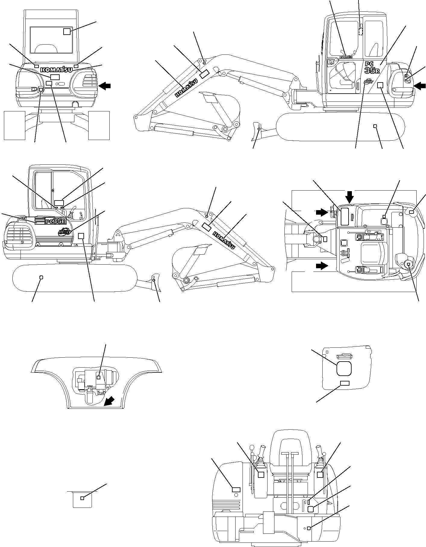 Схема запчастей Komatsu PC35R-8 - МАРКИРОВКА (КАБИНА) МАРКИРОВКА