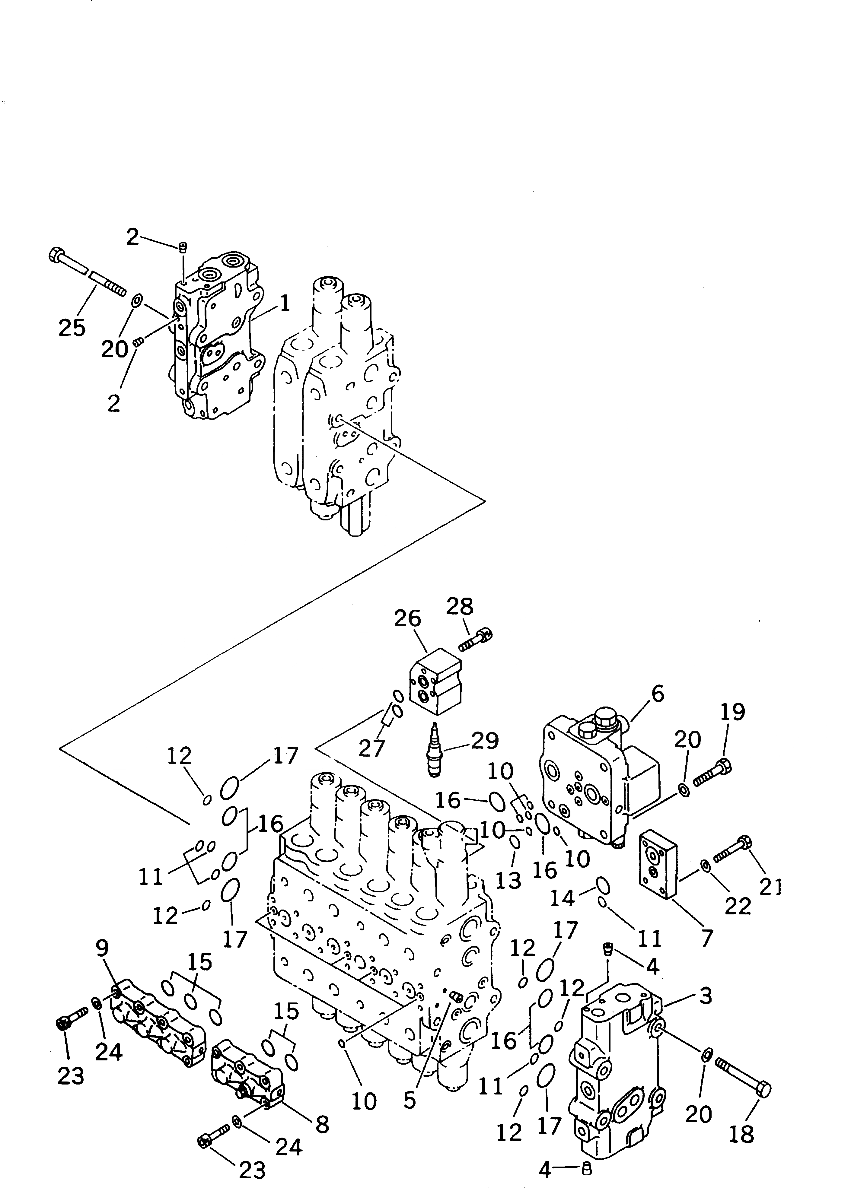 Схема запчастей Komatsu PC380LC-6K - ОСНОВН. КЛАПАН (8 СЕКЦ.) (/) ГИДРАВЛИКА