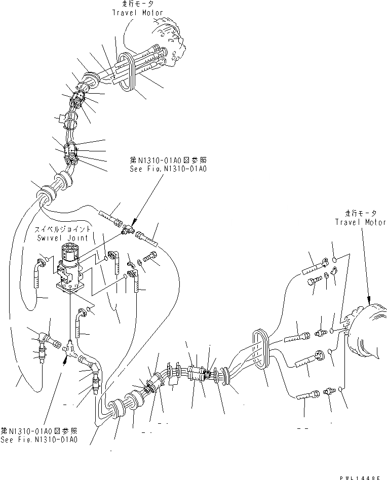 Схема запчастей Komatsu PC380LC-6K-J - ГИДРОЛИНИЯ ХОДА(С РЕГУЛЯТОРОМ) НИЖНЯЯ ГИДРОЛИНИЯ И ЛИНИЯ ХОДА