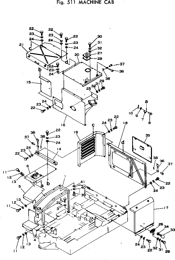 Схема запчастей Komatsu PC40-1 - КАБИНА ОСНОВНАЯ РАМА И КАБИНА