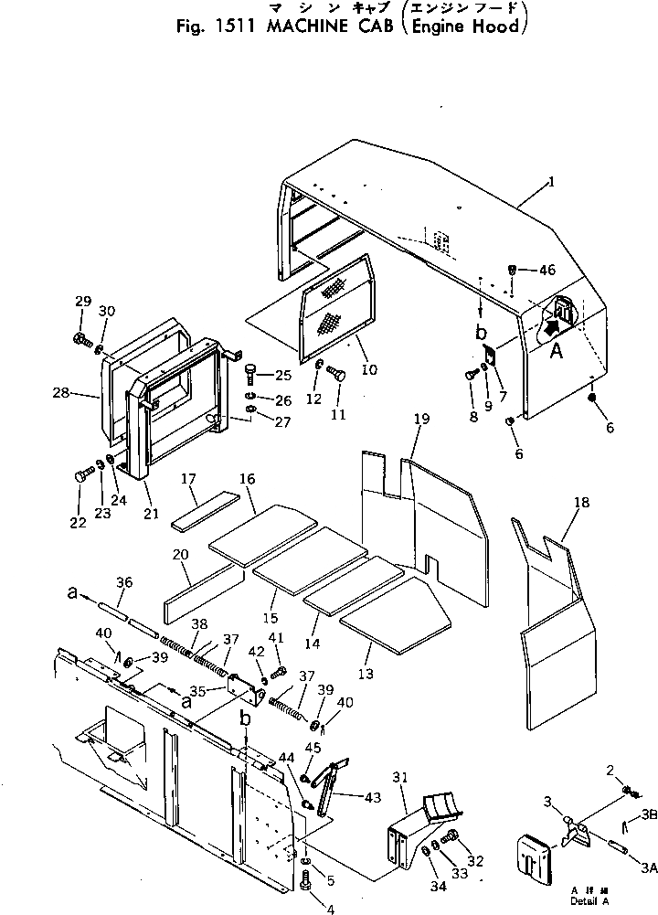 Схема запчастей Komatsu PC40-2 - КАБИНА (КАПОТ) ОСНОВНАЯ РАМА И КАБИНА