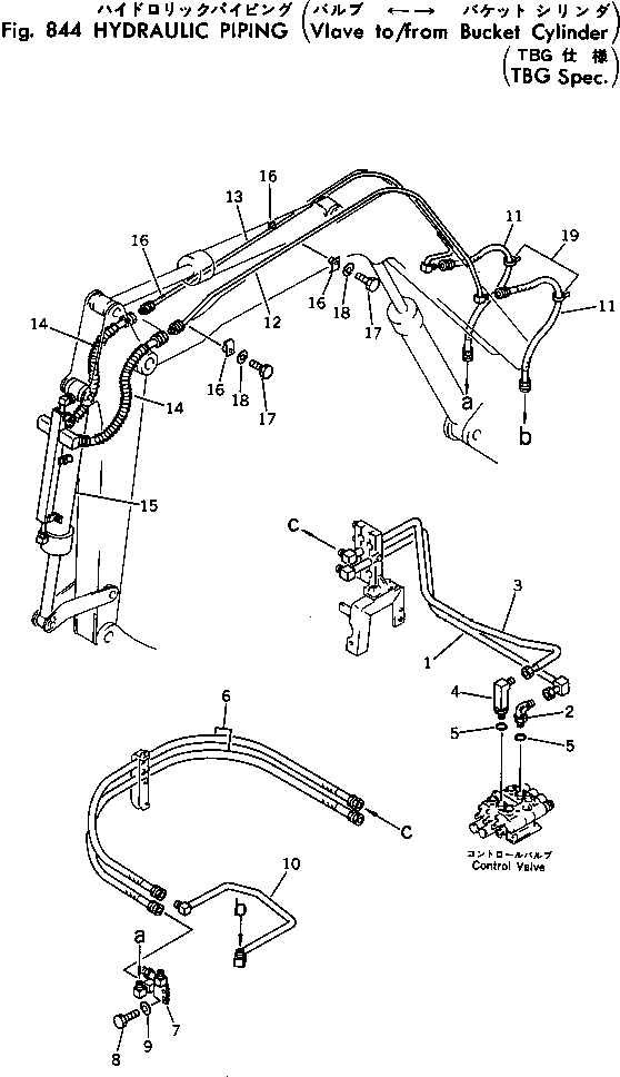 Схема запчастей Komatsu PC40-2 - ГИДРОЛИНИЯ (КЛАПАН TO/FROM ЦИЛИНДР КОВША) (СПЕЦ-Я TBG) ОПЦИОННЫЕ КОМПОНЕНТЫ