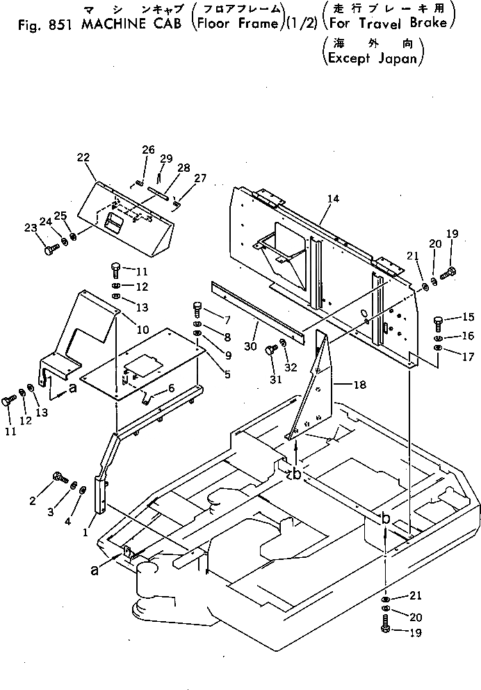 Схема запчастей Komatsu PC40-3 - КАБИНА(ОСНОВН. КОНСТРУКЦИЯ)(/)(ДЛЯ ХОД ТОРМОЗ.)(КРОМЕ ЯПОН. ОПЦИОННЫЕ КОМПОНЕНТЫ